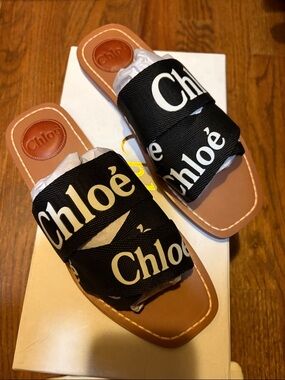 Black Logo-Web Slide Sandals new in box.